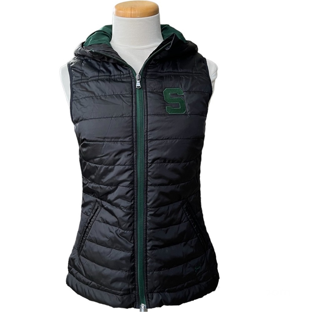Under Armour Puffer Vest Michigan State Spartans Sleeveless Hood Black Green